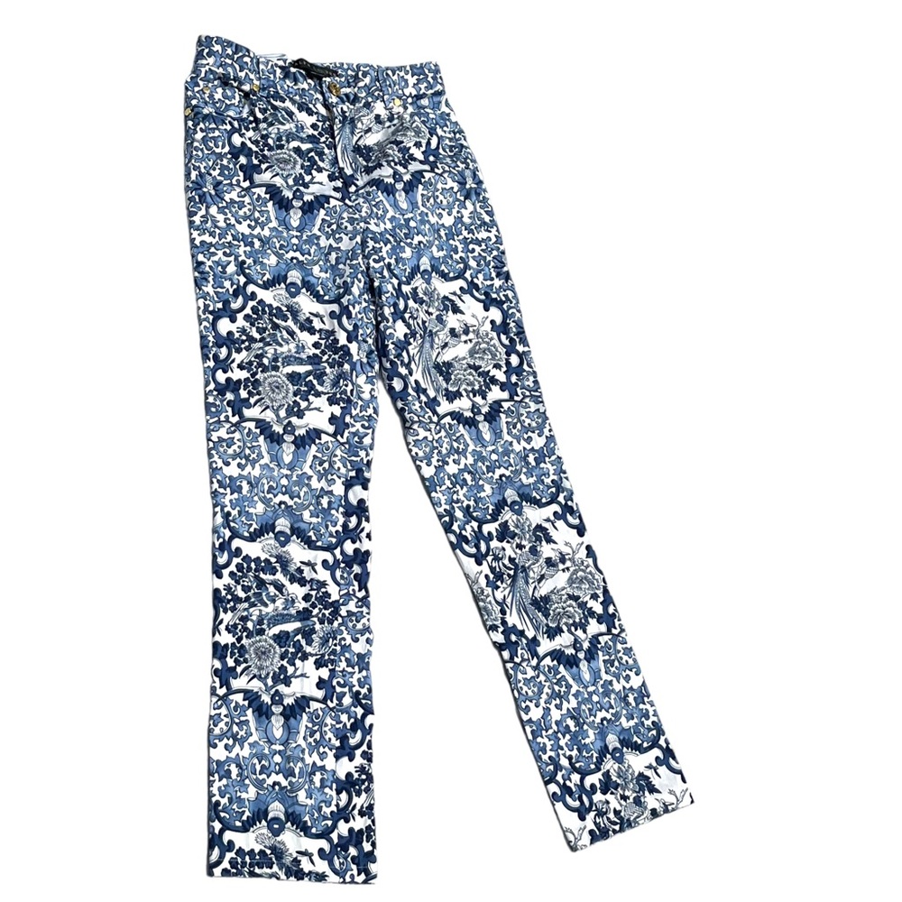 Ralph Lauren Black Label Blue & White Porcelain Print Pants Baroque Size 2 - Picture 8 of 10